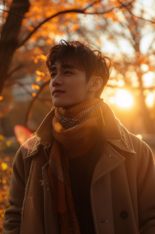 AI数字艺术秋季立秋男生人物摄影图