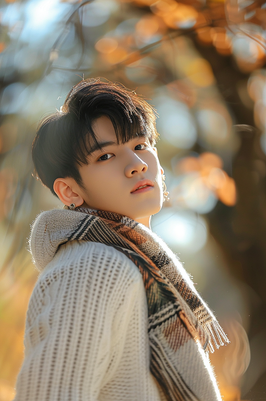 AI数字艺术秋季立秋男生人物摄影图