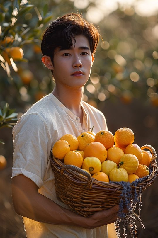 AI数字艺术秋季立秋丰收节男生人物摄影图