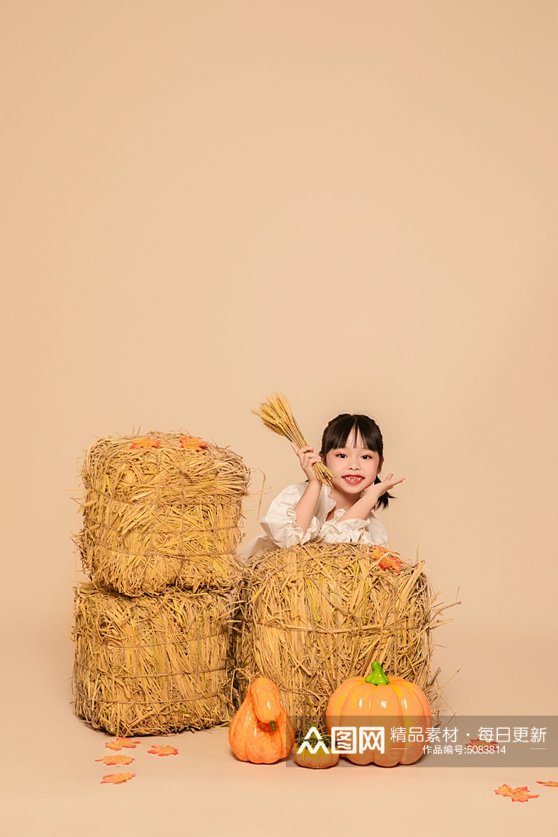碎花连衣裙秋季秋装氛围儿童人物摄影图片素材
