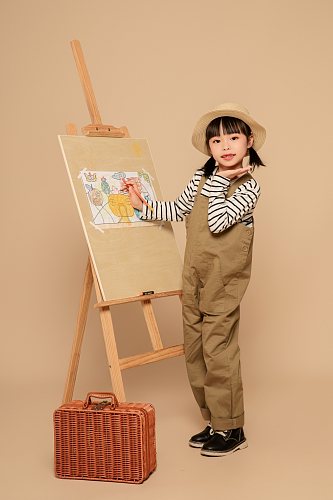 背带裤秋季秋装氛围儿童人物摄影图片