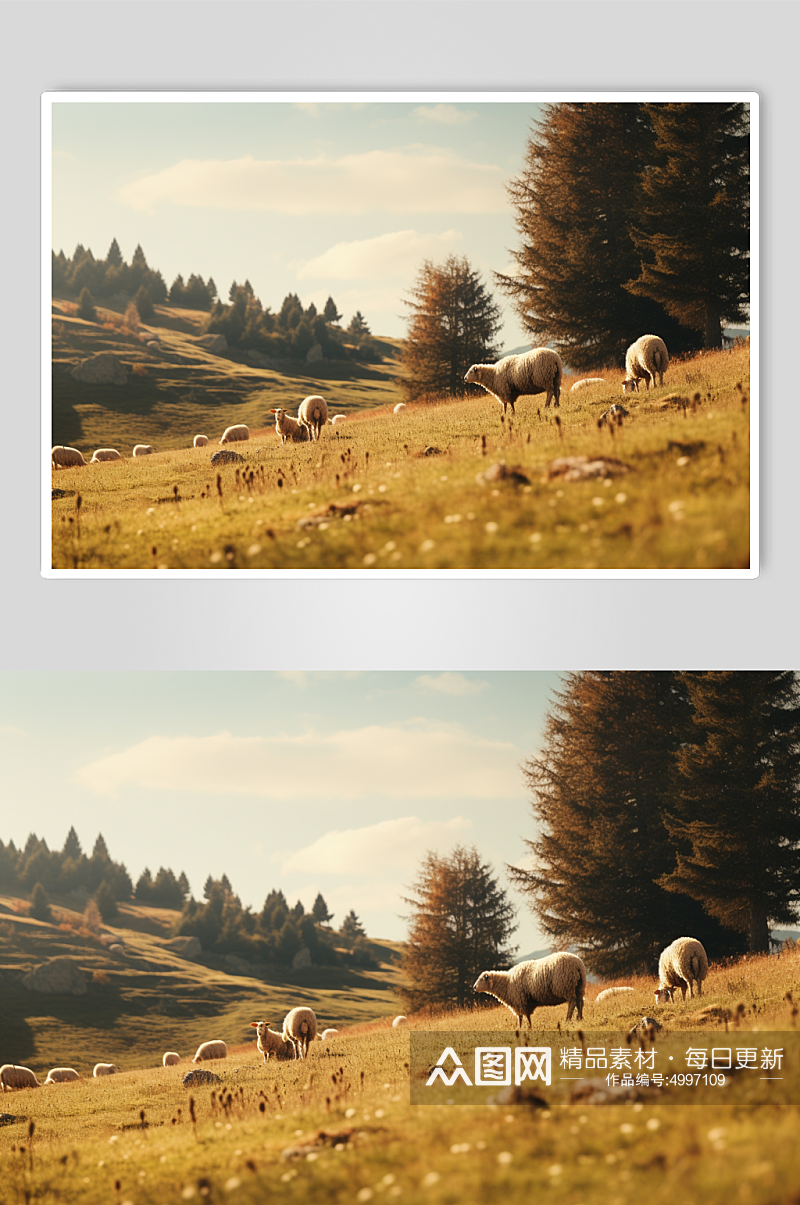 AI数字艺术小羊秋景中的动物摄影图片素材