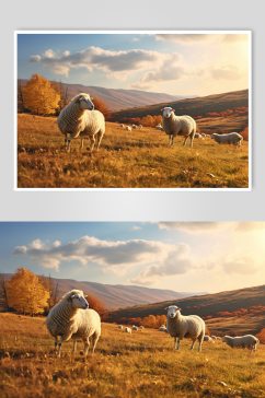 AI数字艺术小羊秋景中的动物摄影图片