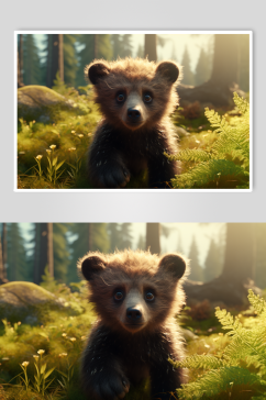 AI数字艺术小熊秋景中的动物摄影图片