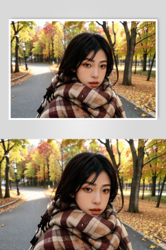 AI数字艺术秋季女性人物摄影图