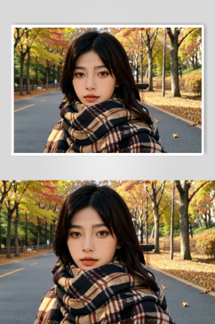 AI数字艺术秋季女性人物摄影图