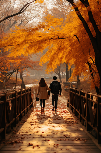 AI数字艺术秋季赏秋人物旅游摄影图