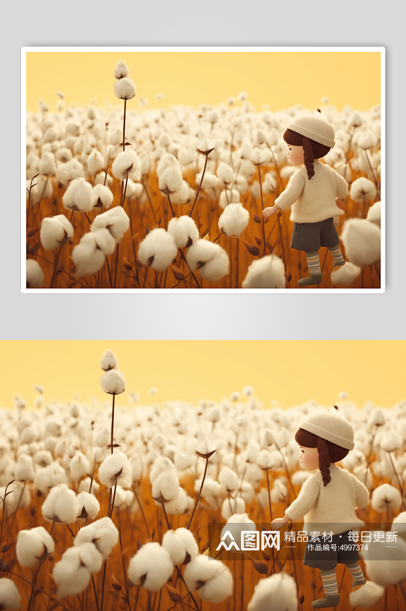 AI数字艺术羊毛毡风格秋季人物风景插画素材