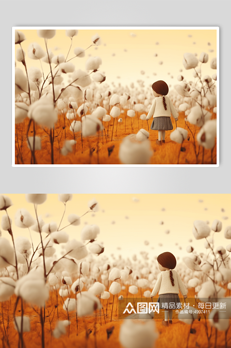 AI数字艺术羊毛毡风格秋季人物场景插画素材