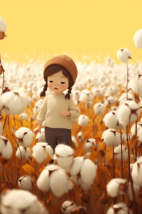 AI数字艺术羊毛毡风格秋季人物场景插画