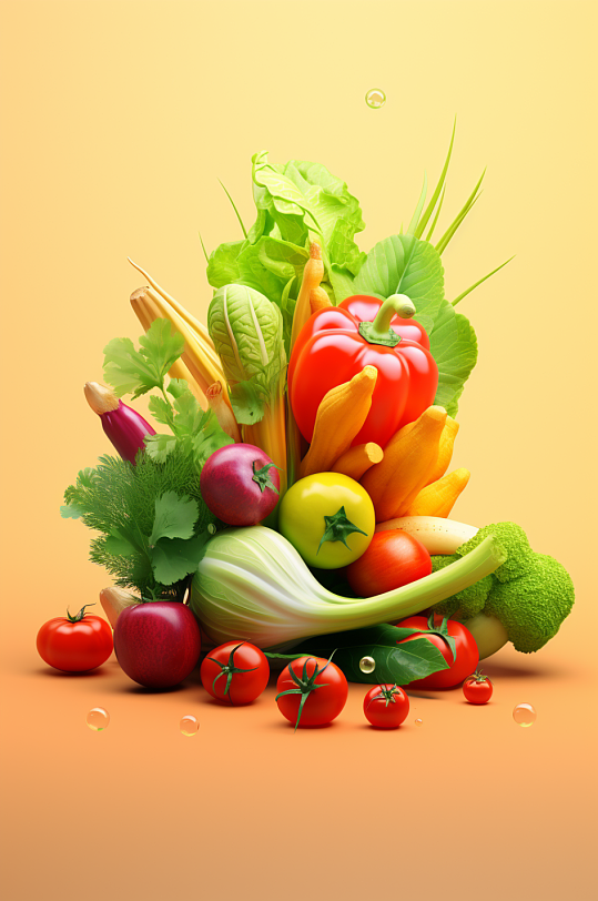 AI数字艺术秋季水果蔬菜元素模型