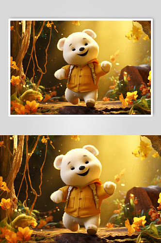 AI数字艺术毛绒风秋天秋季小熊娃娃模型