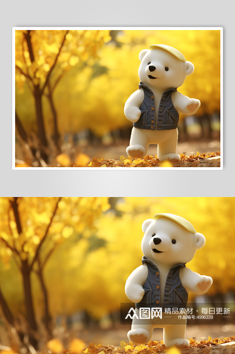 AI数字艺术毛绒风秋天秋季小熊娃娃模型素材