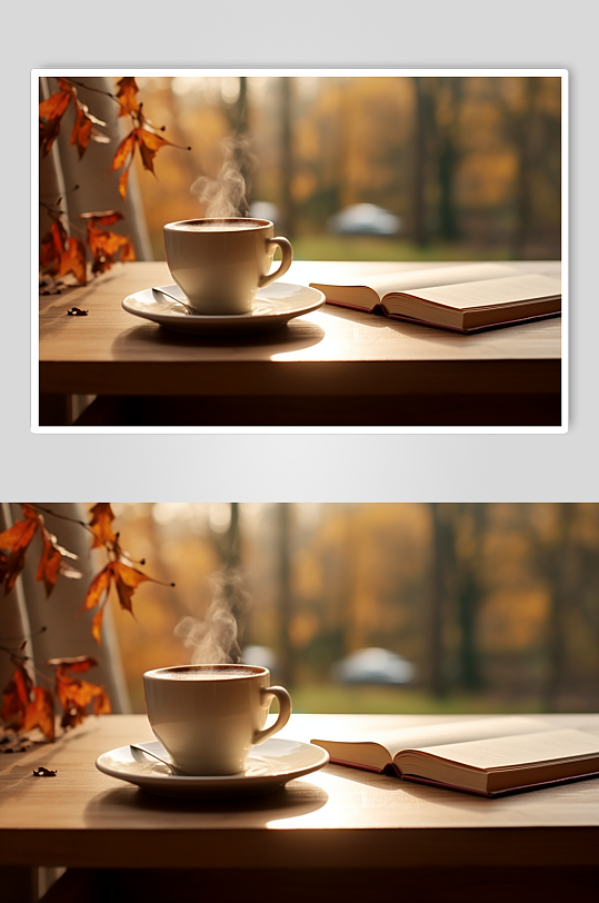 AI数字艺术秋季文艺喝茶下午茶氛围摄影图