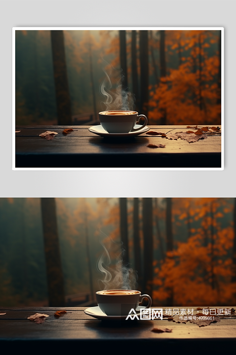 AI数字艺术秋季文艺喝茶下午茶氛围摄影图素材