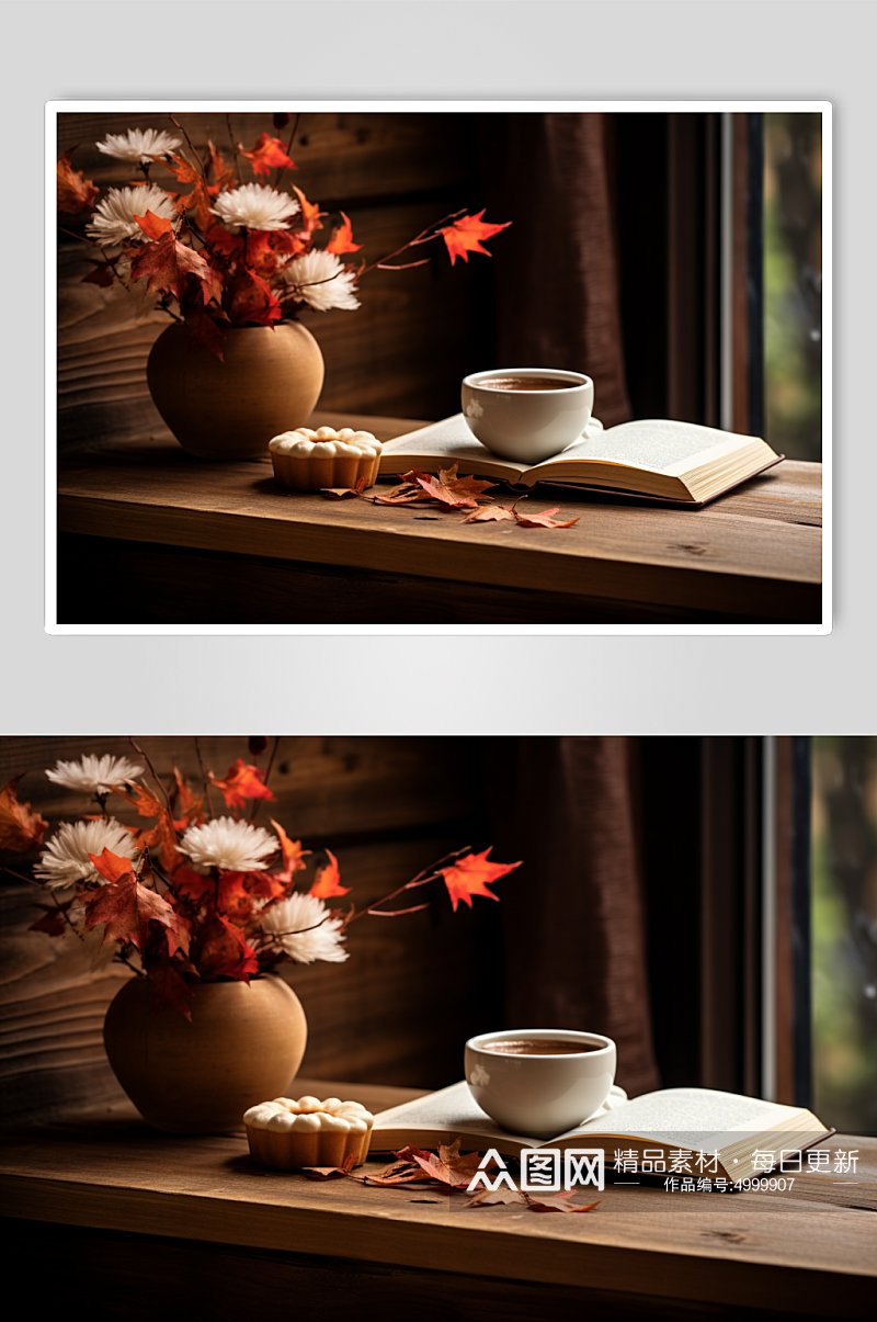 AI数字艺术秋季文艺喝茶下午茶氛围摄影图素材