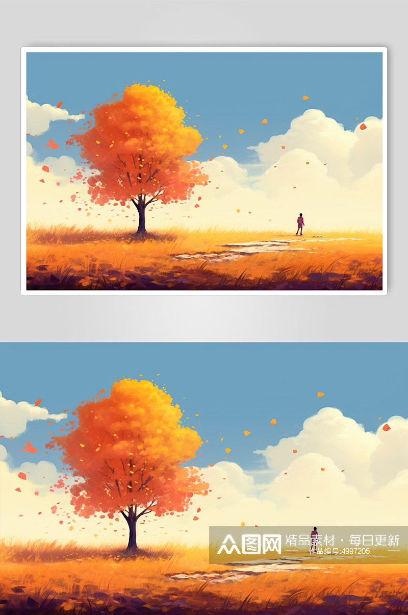 AI数字艺术手绘枫树秋天秋季唯美风景插画素材
