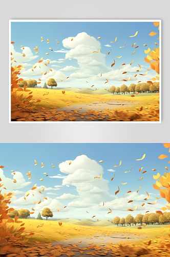 AI数字艺术手绘枫叶秋天秋季唯美风景插画