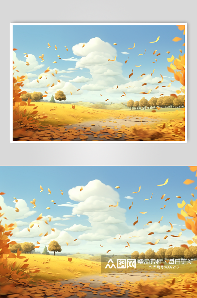 AI数字艺术手绘枫叶秋天秋季唯美风景插画素材