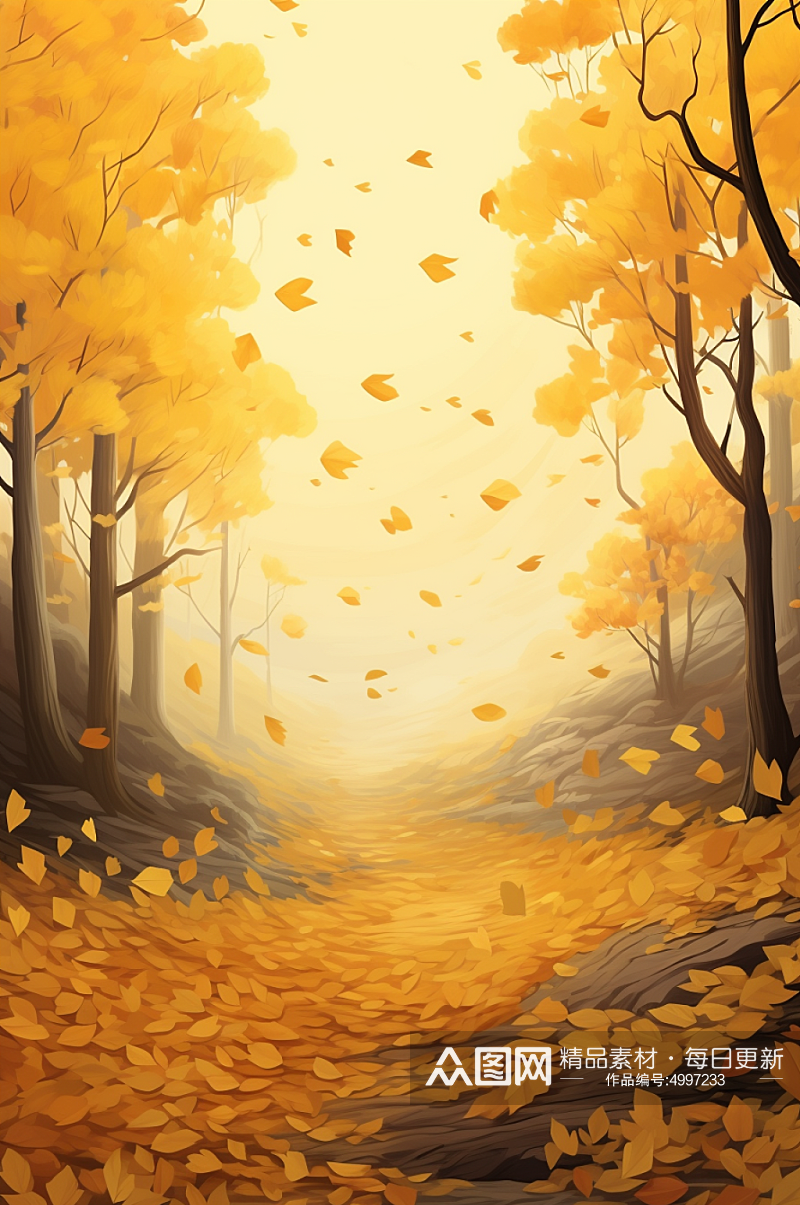 AI数字艺术手绘枫叶秋天秋季唯美风景插画素材