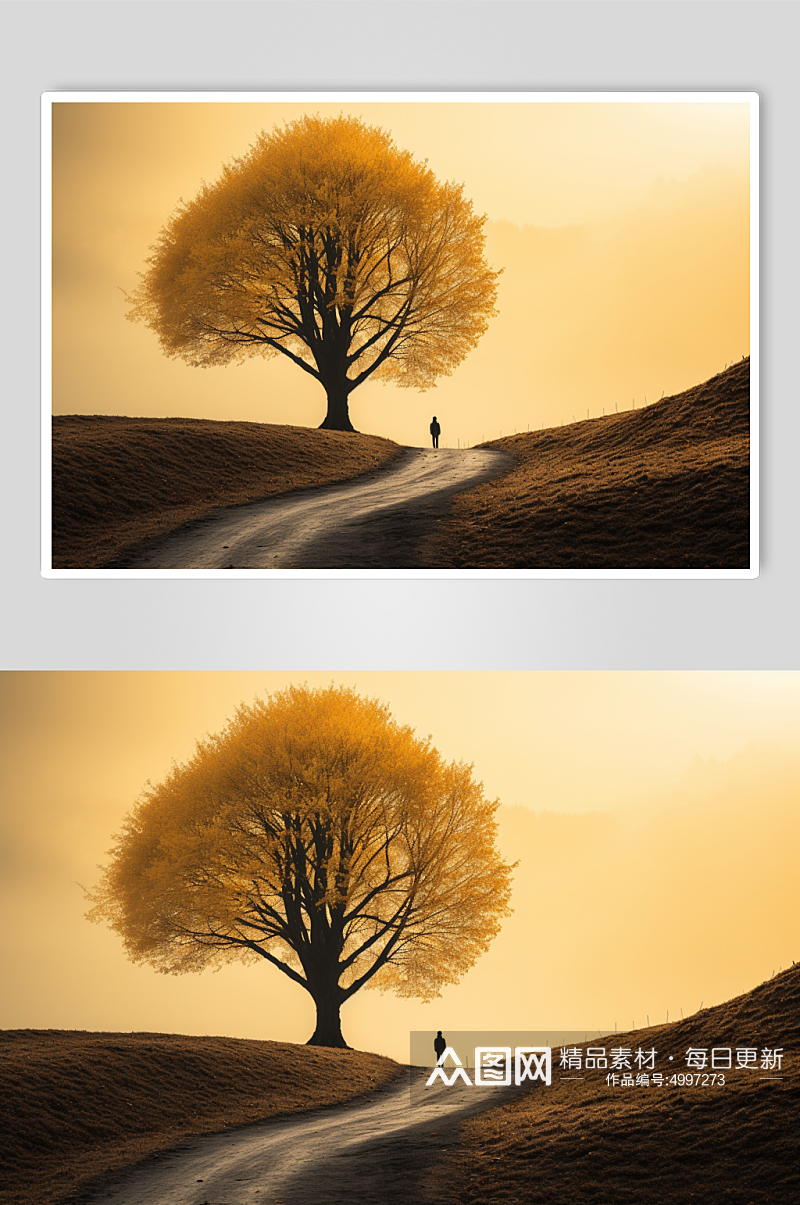 AI数字艺术公路秋天秋季自然风景摄影图片素材