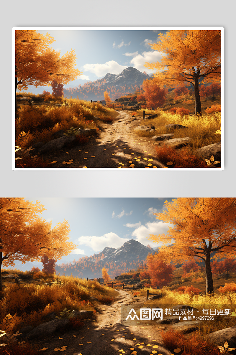 AI数字艺术银杏林秋天秋季自然风景摄影图素材