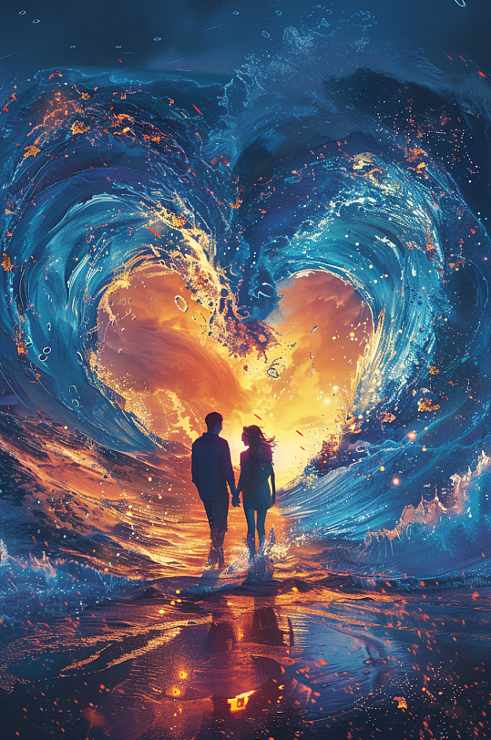 AI数字艺术七夕情人节创意爱心场景背景图-众图网