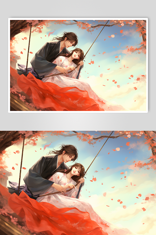 AI數(shù)字藝術(shù)國風漢服情侶七夕牛郎織女插畫
