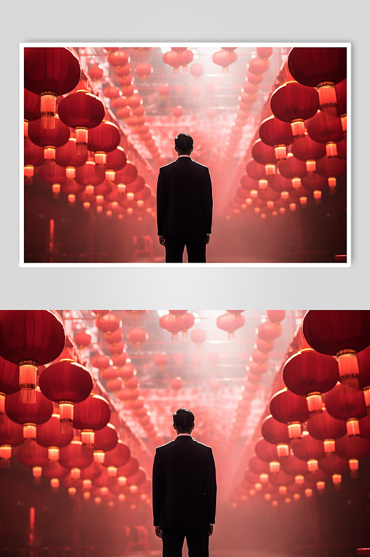 AI数字艺术新年红色空间企业人物摄影图-众图网