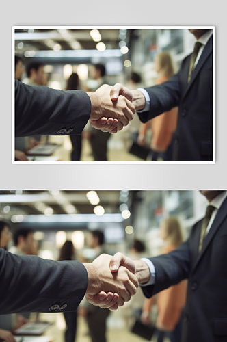 AI数字艺术握手企业精神人物剪影摄影图片