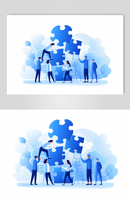 AI数字艺术扁平化创意企业合作场景插画