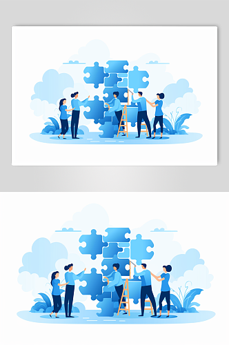AI数字艺术扁平化创意企业合作场景插画