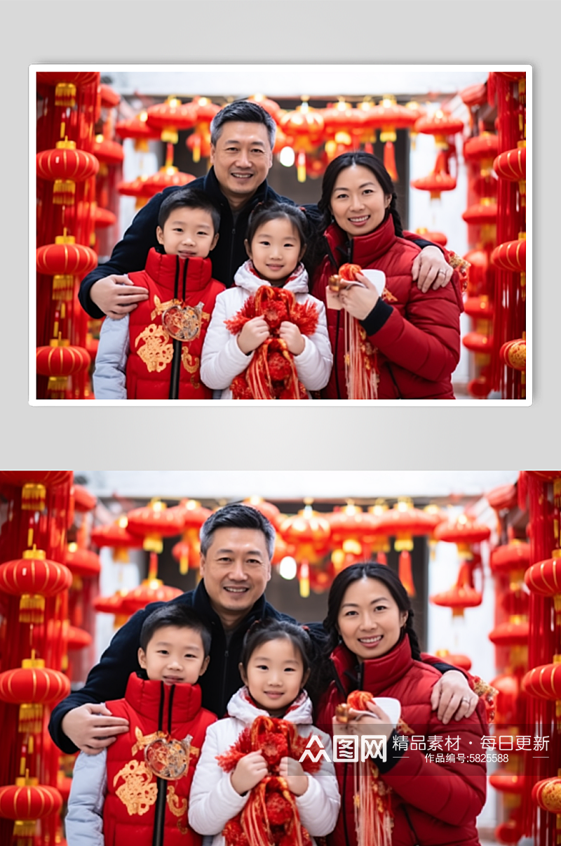 AI数字艺术新年春节全家福人物摄影图素材