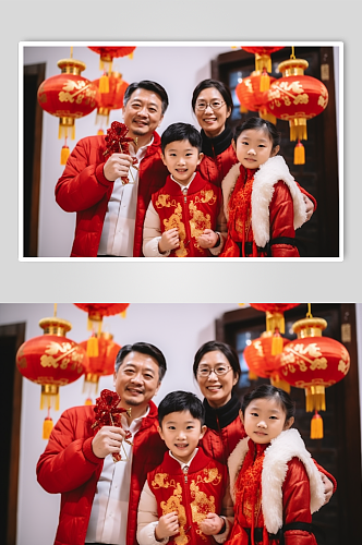 AI数字艺术新年春节全家福人物摄影图