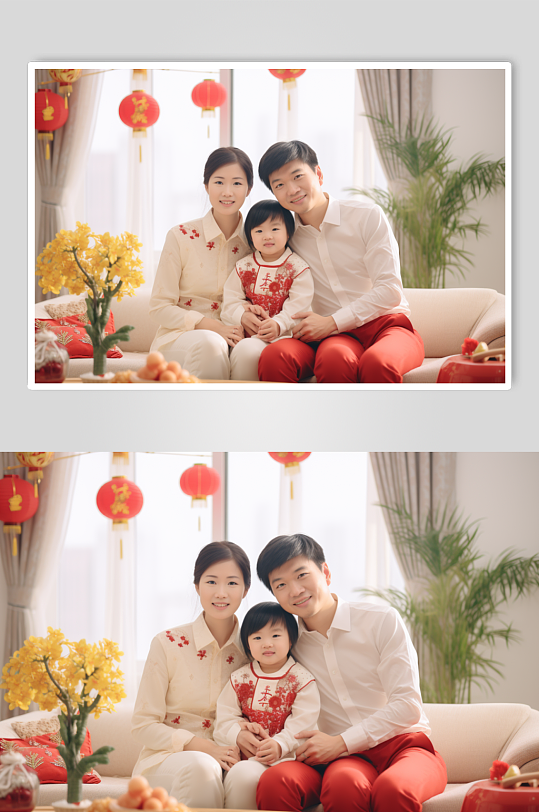 AI数字艺术新年春节全家福人物摄影图-众图网