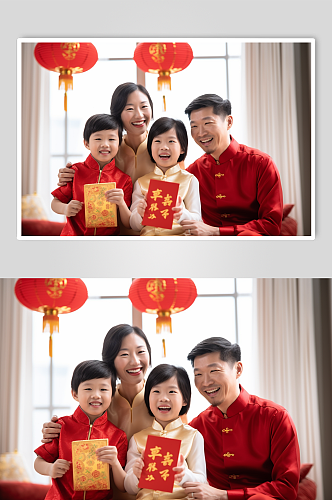 AI数字艺术新年春节全家福人物摄影图