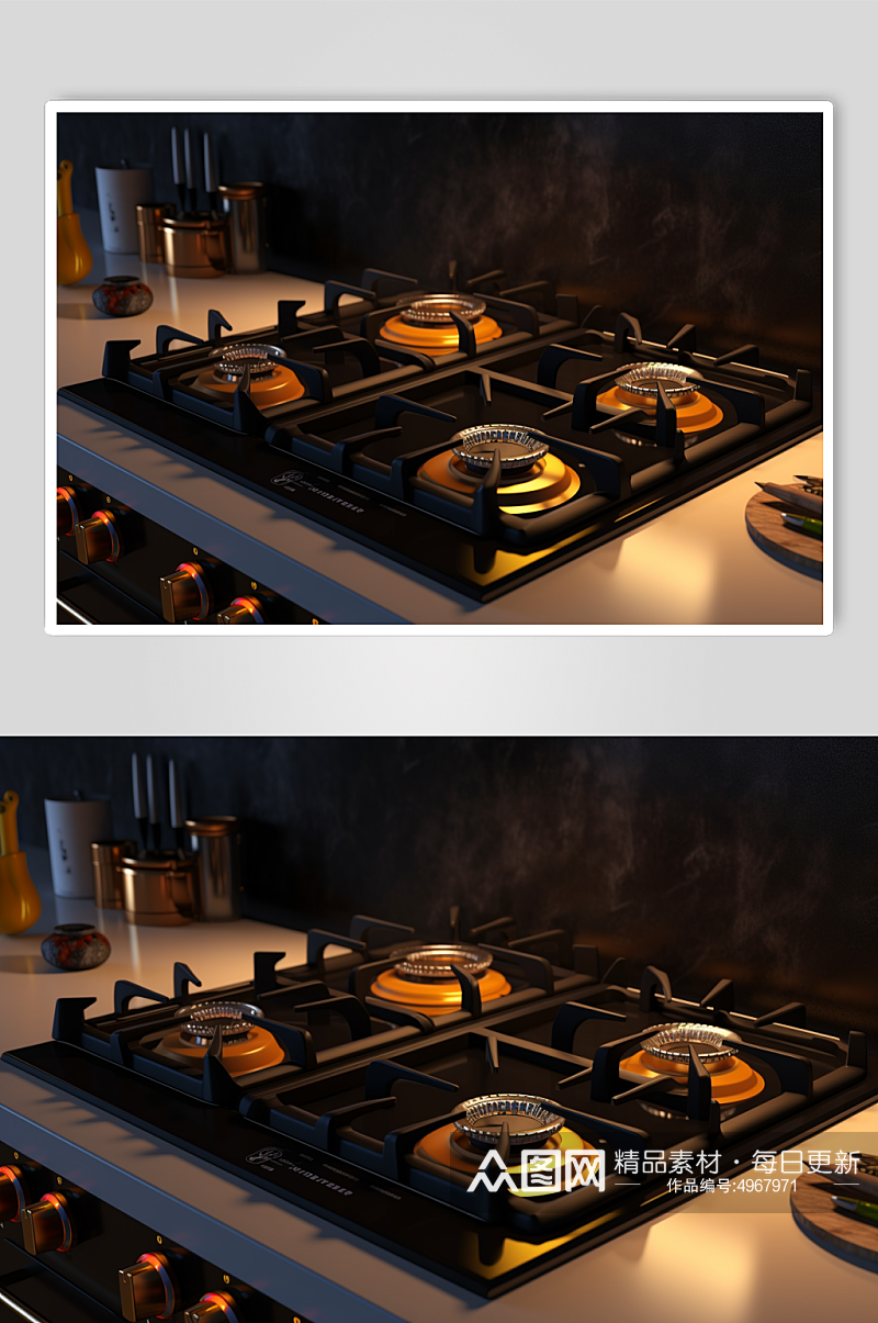 AI数字艺术燃气灶厨房家用电器摄影图片素材