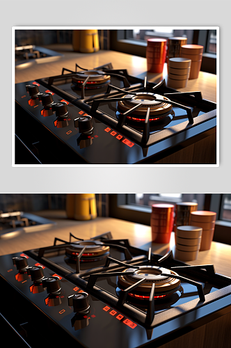 AI数字艺术燃气灶厨房家用电器摄影图片