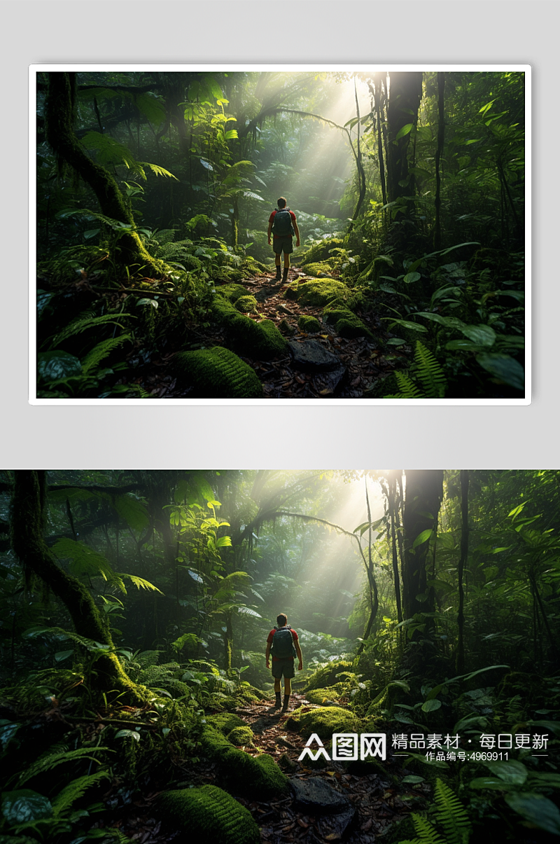 AI数字艺术男孩热带雨林探险旅游摄影图片素材