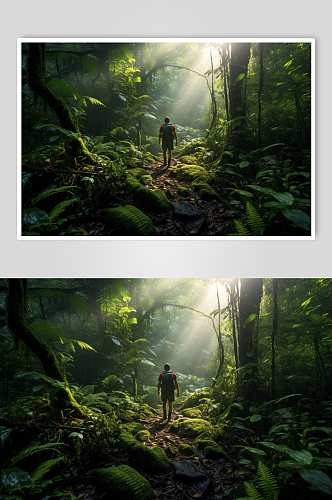 AI数字艺术男孩热带雨林探险旅游摄影图片