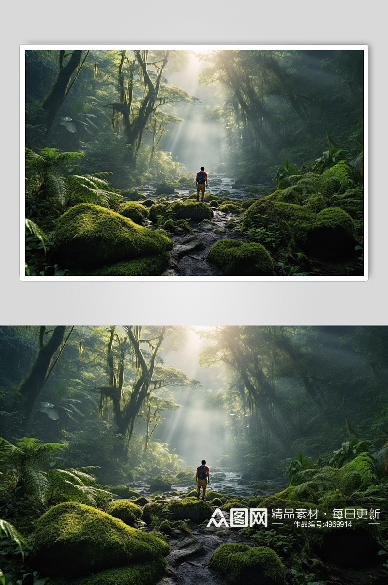 AI数字艺术男孩热带雨林探险旅游摄影图片素材