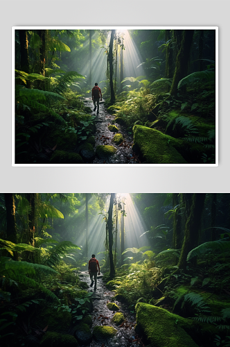 AI数字艺术男孩热带雨林探险旅游摄影图片