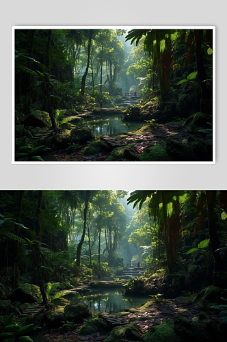 AI数字艺术清新热带雨林探险旅游摄影图片