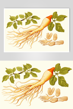 AI数字艺术人参中草药药材插画