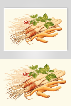 AI数字艺术人参中草药药材插画