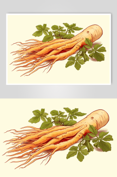 AI数字艺术人参中草药药材插画