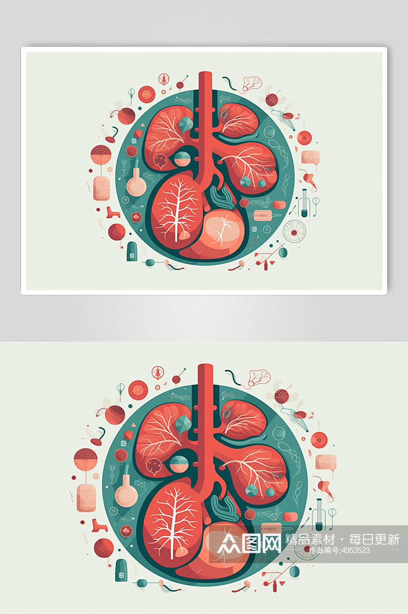 AI数字艺术卡通人体器官结构医疗医学插画素材