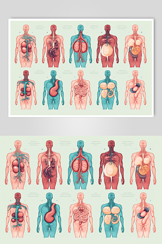AI数字艺术卡通人体器官结构医疗医学插画