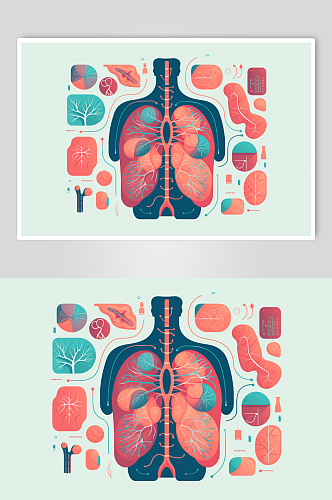 AI数字艺术卡通人体器官结构医疗医学插画