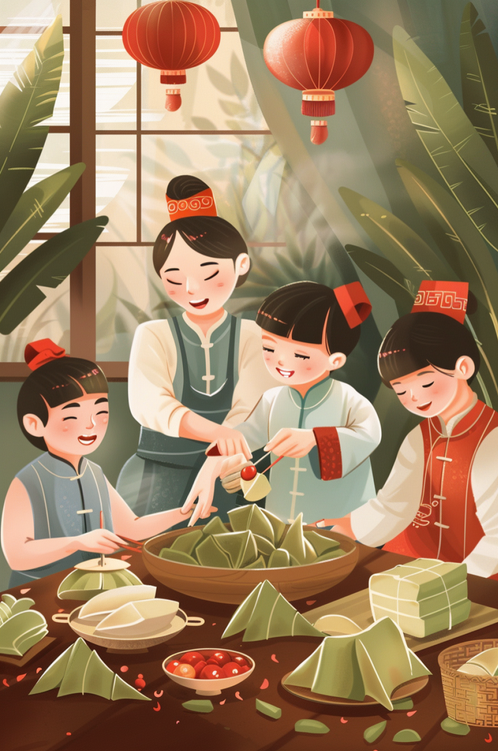 AI數(shù)字藝術(shù)端午節(jié)包粽子人物插畫素材